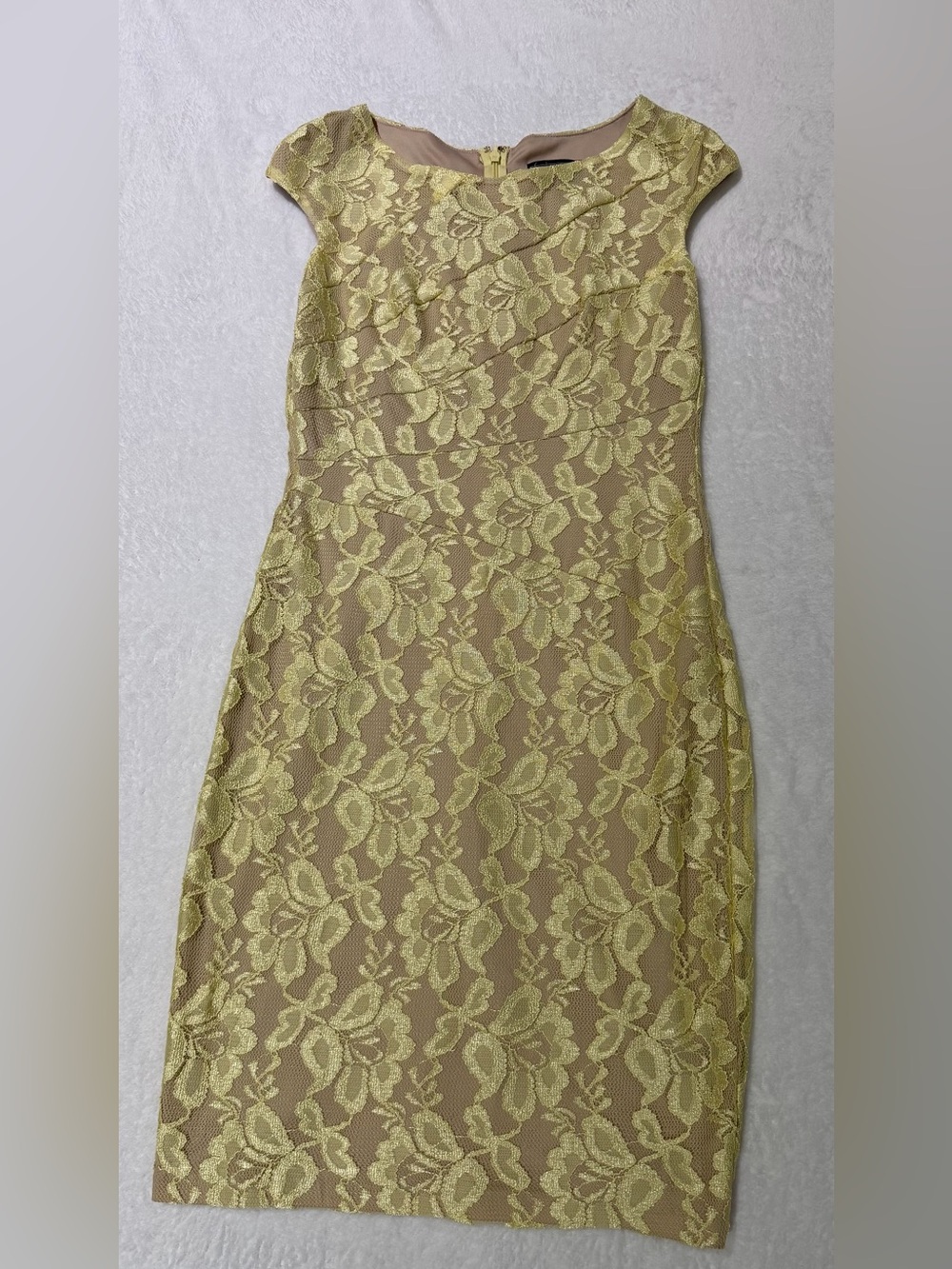 dressbarn Yellow Lace Midi Dress with Floral Overlay
